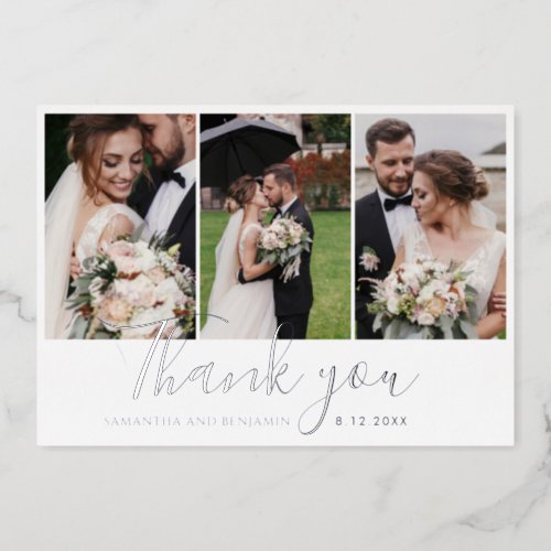 Elegant Wedding Photos Thank You Silver Foil Card