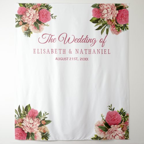 Elegant wedding pink dahlias photo booth backdrop