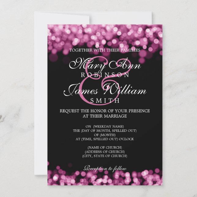 Elegant Wedding Pink Lights Invitation (Front)