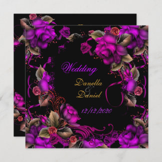 Elegant Wedding Pink Plum Rose Black Invitation
