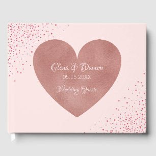 Elegant Wedding Pink Rose Gold Heart Confetti Guest Book