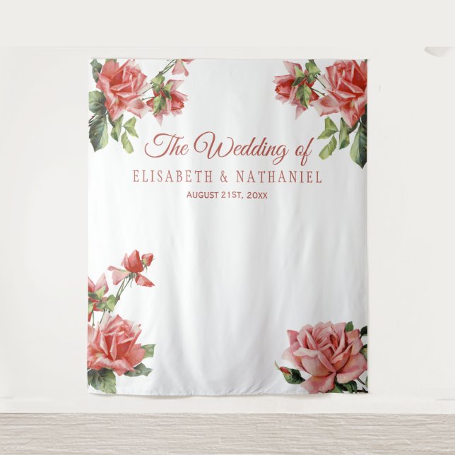 Elegant wedding pink roses photo booth backdrop (Front)