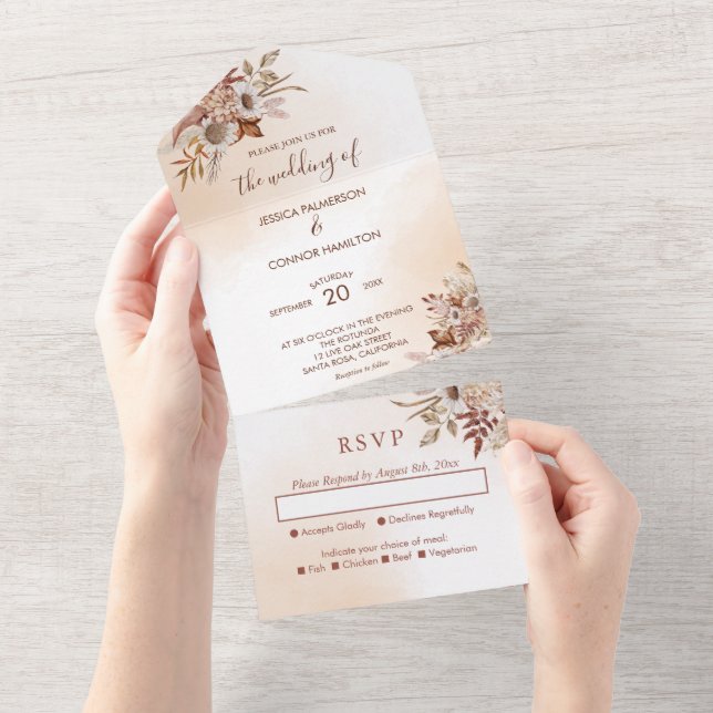Elegant Wedding Pink tones Fall Rustic All In One Invitation (Tearaway)
