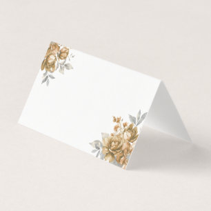 Elegant Wedding Place Card Gold Floral Blank