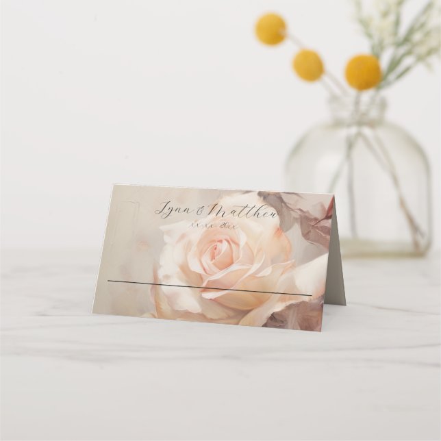 Elegant Wedding Place Card Summer Roses (Front)