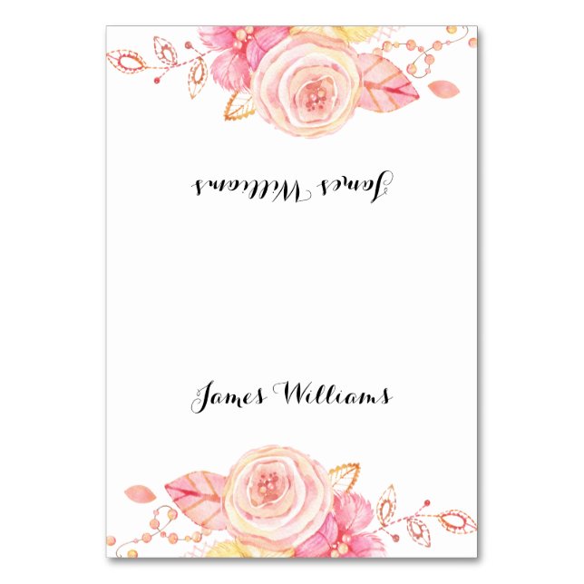 Elegant Wedding Place Cards Flowers And Pearls (Front)