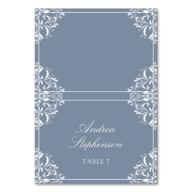 Elegant Wedding Place / Name Cards (Dusty Blue) (Front)
