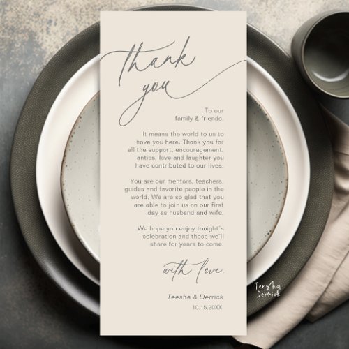 Elegant Wedding Place Setting Thank You Card