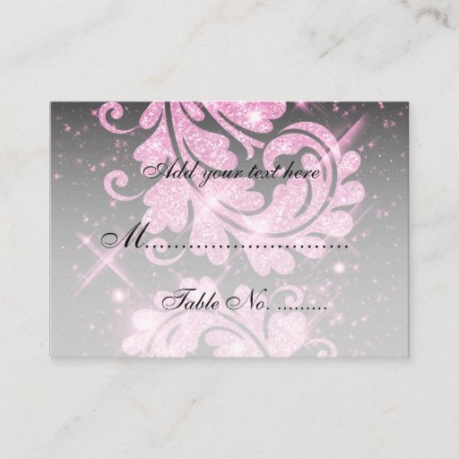 Customizable Elegant Wedding Placecard Faux Pink Glitter Swirls Business Card