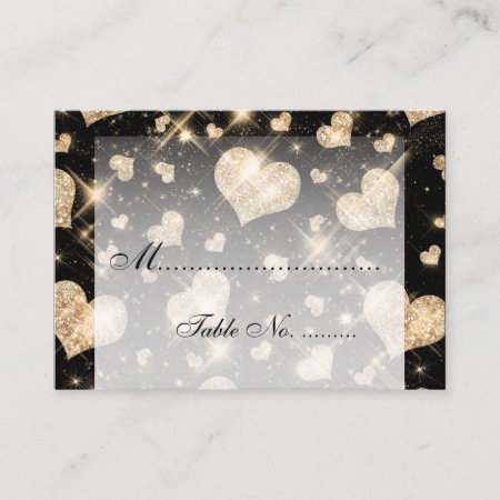 Elegant Wedding Placecards Gold Glitter Hearts