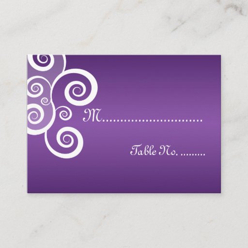 Customizable Elegant Wedding Placecards White Swirls Purple Business Card