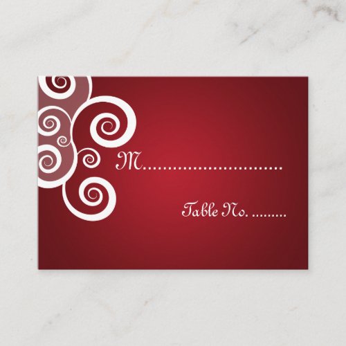 Elegant Wedding Placecards White Swirls Red Business Card Template