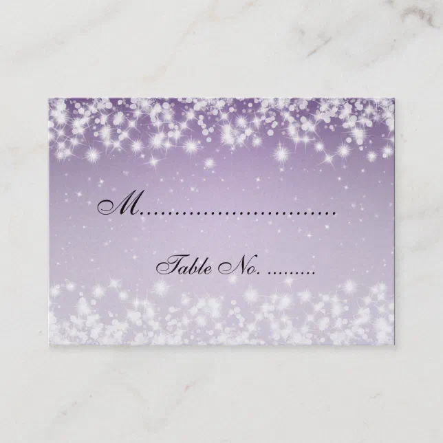 Elegant Wedding Placecards Winter Sparkle Purple | Zazzle