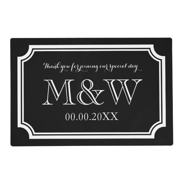Elegant wedding placemats with stylish monogram (Front)