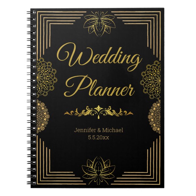 elegant wedding planner black golden Indian  Notebook (Front)