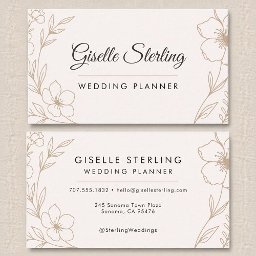 Elegant Wedding Planner Botanical Blush Black  Business Card