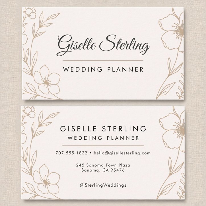 Elegant Wedding Planner Botanical Blush Black Business Card