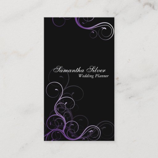 Customizable Elegant Wedding Planner Business Card Purple Swirl