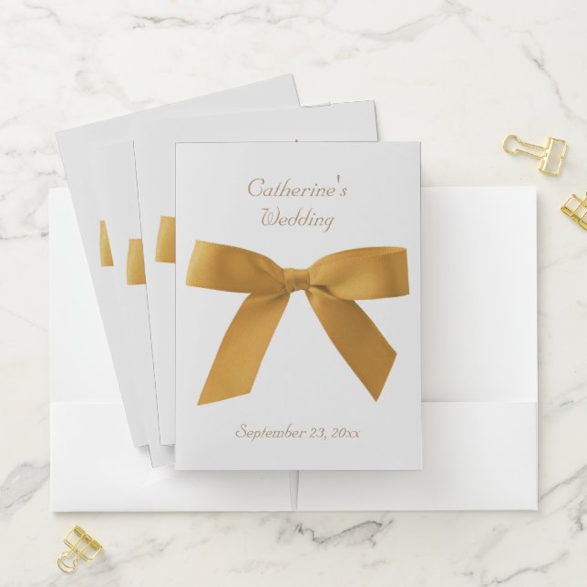 Elegant Wedding Planner Faux Gold Bow Bride Pocket Folder (In Situ)