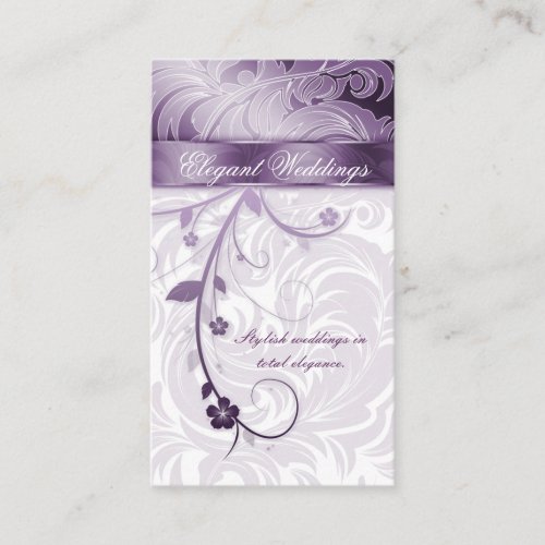 Elegant Wedding Planner Floral Leaf Purple Business Cards