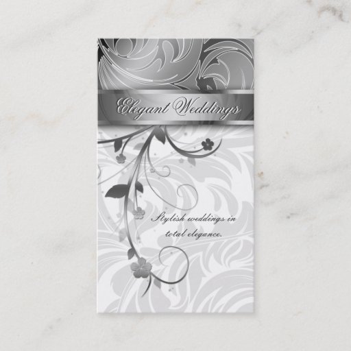 Customizable Elegant Wedding Planner Floral Leaf Silver Business Card Templates