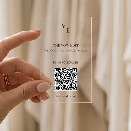 Elegant Wedding Planner QR Code Clear Business Cards