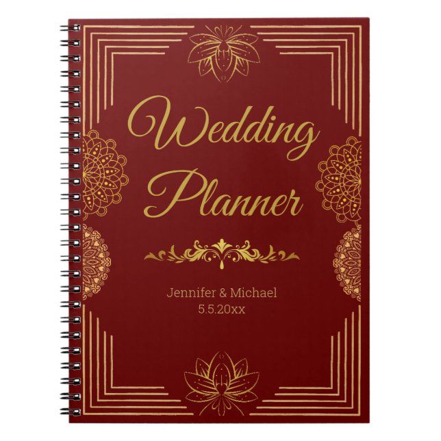 elegant wedding planner red gold Indian  Notebook (Front)