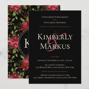 Elegant Wedding Poinsettia Monogram Claret Red Invitation
