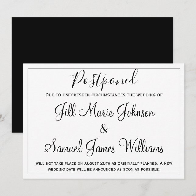 Elegant Wedding Postponed Invitation (Front/Back)