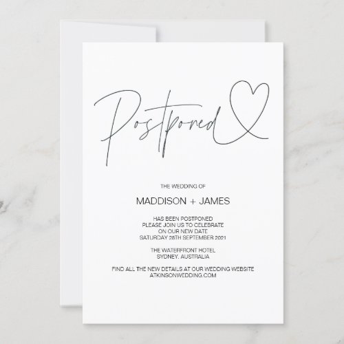 Elegant Wedding Postponed Notes Change the Date Invitation