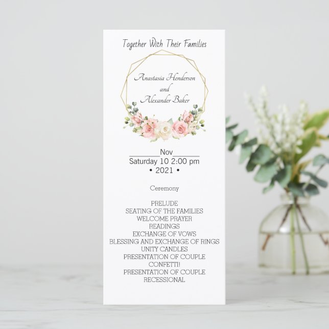 Elegant Wedding Program. (Standing Front)