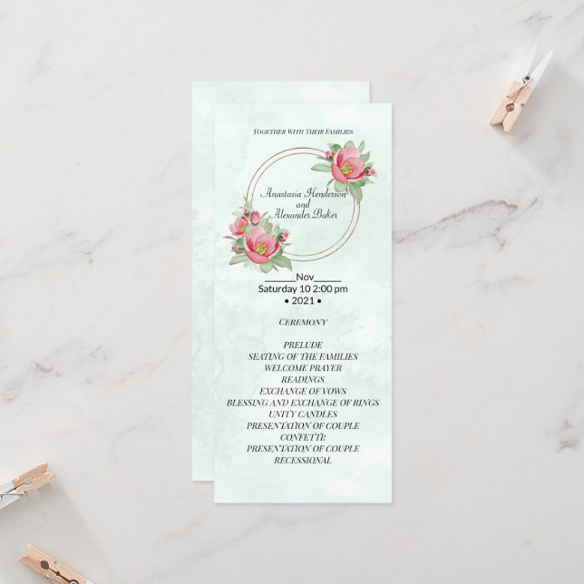 Elegant Wedding Program. (Front/Back In Situ)