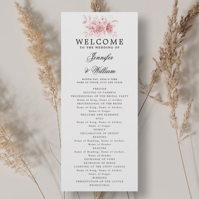 Elegant Wedding Program Blush Pink Floral Script  (Elegant Wedding Program Blush Pink Floral Script )