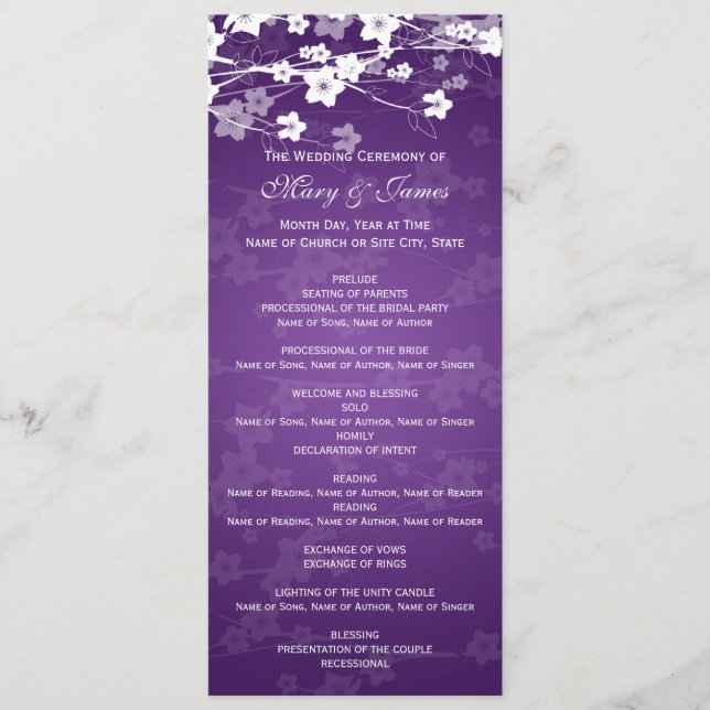 Elegant Wedding Program Cherry Blossom Purple (Front)