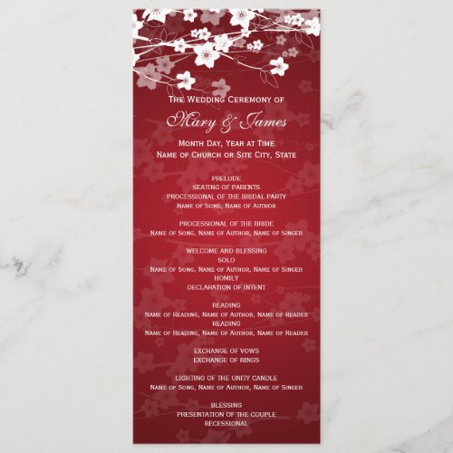 Elegant Wedding Program Cherry Blossom Red