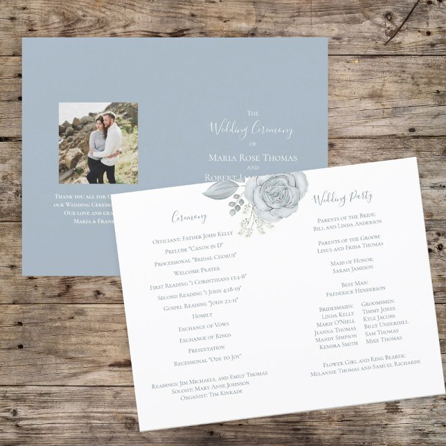 Elegant Wedding Program Dusty Blue Floral (Creator Uploaded)