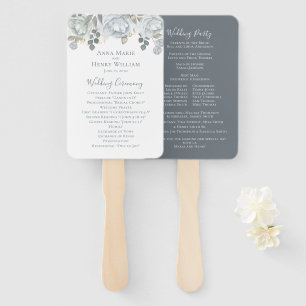Elegant Wedding Program Dusty Blue Floral Hand Fan