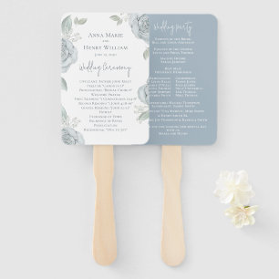 Elegant Wedding Program Dusty Blue Floral Hand Fan