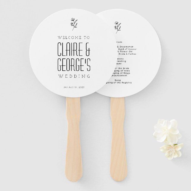 Elegant Wedding Program Fan (Front and Back)