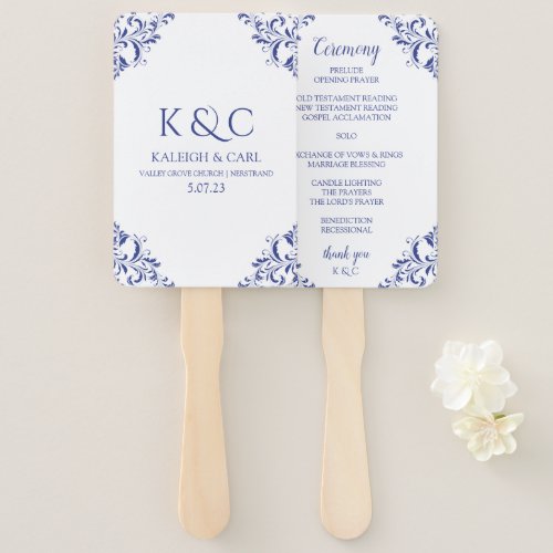 Elegant Wedding Program Fans  Vintage _Royal Blue