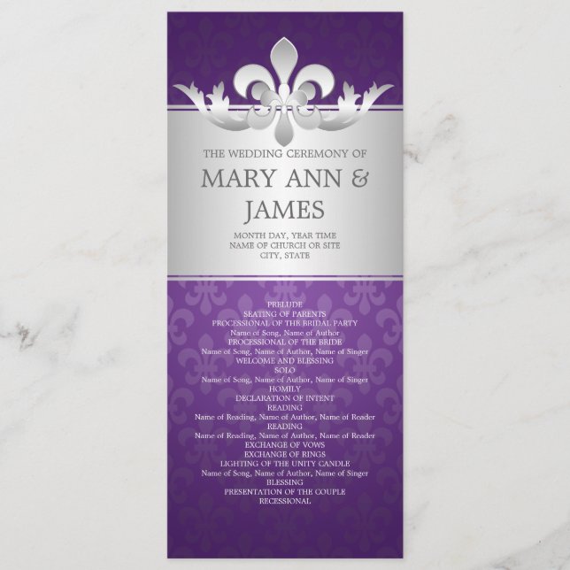 Elegant Wedding Program Fleur De Lis Purple (Front)