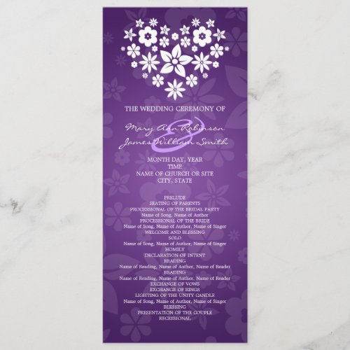 Elegant Wedding Program Flowery Heart Purple