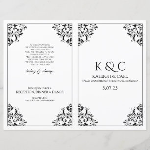 Elegant Wedding Program - Foldover Booklet- Black
