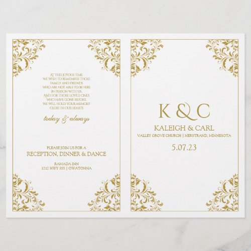 Elegant Wedding Program  _ Foldover Booklet Gold