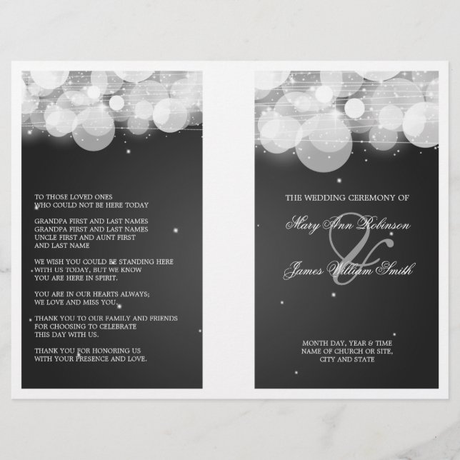Elegant Wedding Program Glow & Sparkle Black (Front)
