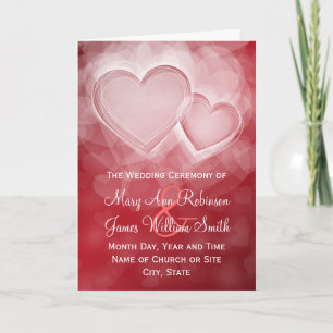 Elegant Wedding Program Modern Hearts Red