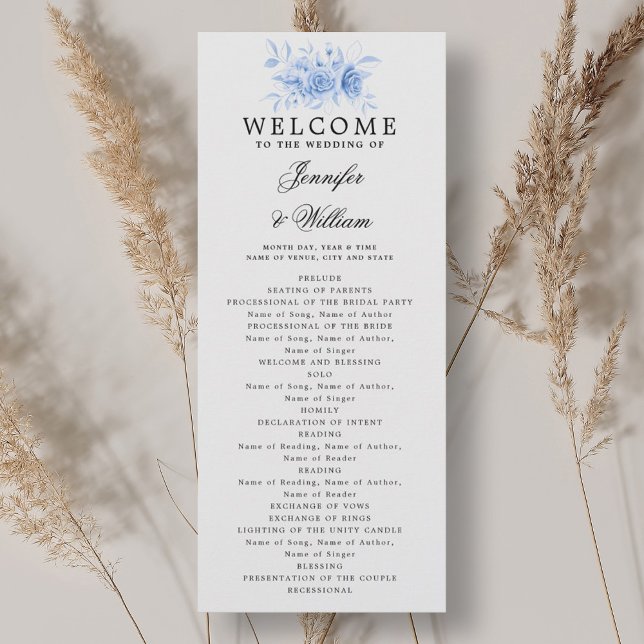 Elegant Wedding Program Navy Blue Floral Script  (Elegant Wedding Program Navy Blue Floral Script )