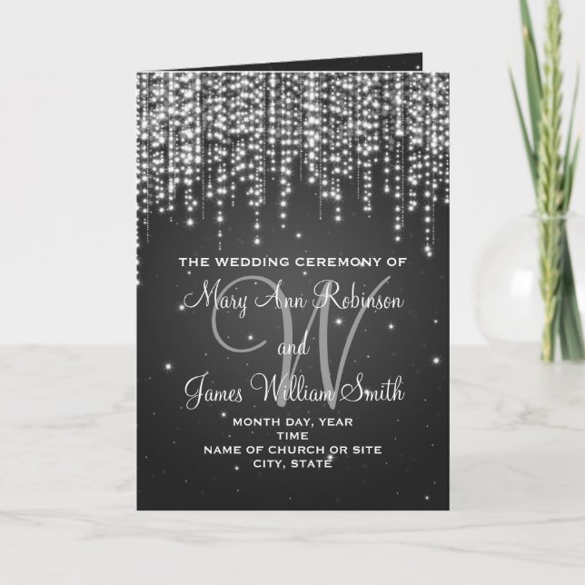 Elegant Wedding Program Night Dazzle Black (Front)