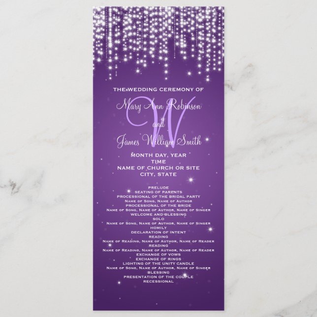 Elegant Wedding Program Night Dazzle Purple (Front)