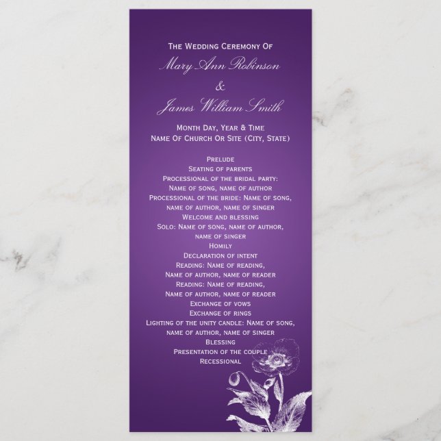 Elegant Wedding Program Poppy Purple (Front)